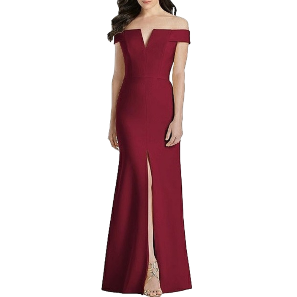 Dessy Collection Women’s Off-the-Shoulder Notch Trumpet Gown Style 3038 Red Sz 0